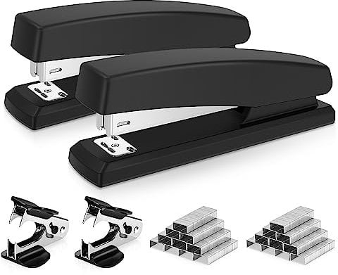 Deli Desktop Staplers 2 Pack – 25 Sheet Capacity – Includes 2000 Staples & 2 Staple Removers – Office Staplers for Home, School & Work – Black