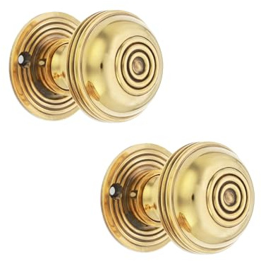 Infinifty Decor Reeded Bloxwich Rim/Mortice Door Knobs 50mm in Solid Brass for Wooden/Upvc Doors or Internal Use (Aged Brass)