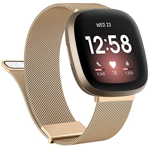 Tobfit Edelstahl Armband für Fitbit Versa 4/Versa 3/Sense/Sense 2 - Metall Ersatzband für Herren und Damen (Roségold)