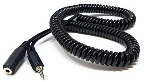 DRUT 3m 3.5mm Stereo Jack to 3.5mm Socket Headphone, Speaker, HI-FI Extension Coiled Cable Lead 10ft