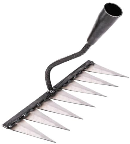 Gartenrechen Delmkin Rechen Gartenharke aus Metall Harke aus gehärtetem Karbonstahl zum Jäten Hacken Graben und Auflockern von Erde (7 Zähne)