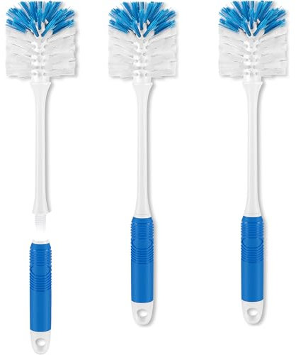 YeuDeuy Long Handle Bottle Brush, Bottle Brush Cleaner with Dual Function Bristles for Water Bottles, Glasswares, Mugs, Thermoses, Baby Bottles, Blue 3 Pack