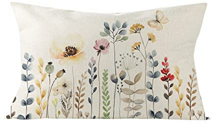 Kissenbezug Frühling 30 x 50 cm, Rechteck Frühling Blumen Dekorativ Kissenhülle, Schön Einseitig aus Leinen Kissenbezug, Frühling Blumen Dekokissen für Sofa Schlafzimmer Wohnzimmer (A, 30x50cm)