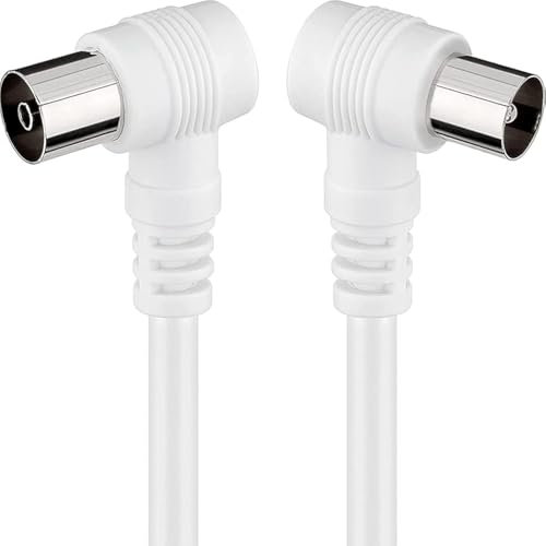 Câble TV 10 mètres Full HD Câble coaxial antenne à angle 90 degrés pour TV et radio, prise mâle à femelle, câble blanc droit