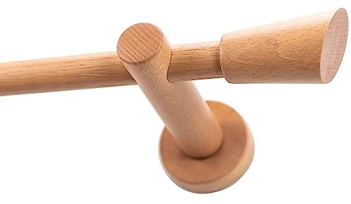 Garesa Gardinenstange Molis Ø 20mm, 1-läufig, Rotbuche I Stabile Vorhangstange ohne Ringe I Mit Endknopf Keil I Auch für mittelschwere Vorhänge I 430cm