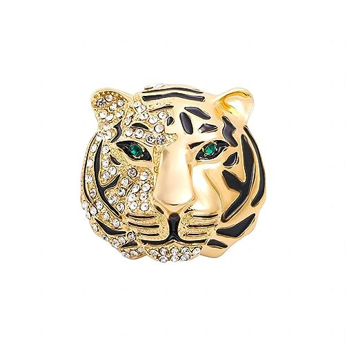 Punk Tier Revers Brosche Pins für Herren, Löwe Tiger Kopf Mantel Kragen Brosche Strass Kristall Revers Pin Charm Revers Pin Brosche Sicherheitsnadel Anzug Zubehör, Large, Metall, Kristall
