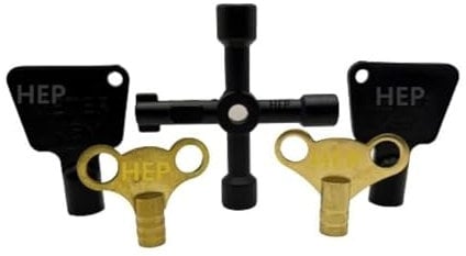 hep® Pack of 5 Key Assortment, 2 Brass Radiator Key 2 Gas Meter Box Key Triangular 4 Ways Multi-Functional Utility