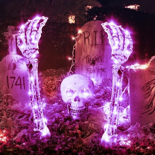 Halloween Deko Outdoor Skeleton Stakes, Halloween Horror Deko LED Die Leuchtend Skelett HäNde SchäDel Geeignet zum Deko von Gartenterrassen für eine Horror Atmosphäre