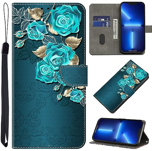 BOLELAW Handyhülle für Huawei P20 Lite mit [Magnetverschluss] [Flip-Funktion] [Kartenfächern] Flip Case Leder Huawei P20 Lite Schutzhülle Stylische Klapphülle, Blaue Rose