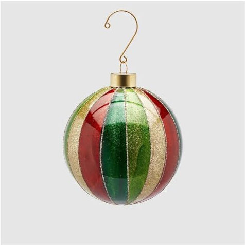 EDG - Enzo De Gasperi Sfera Natalizia Multicolore da Appendere, addobbo Natalizio in Vetro Glitterato 2 Varianti (1pz) D10 cm