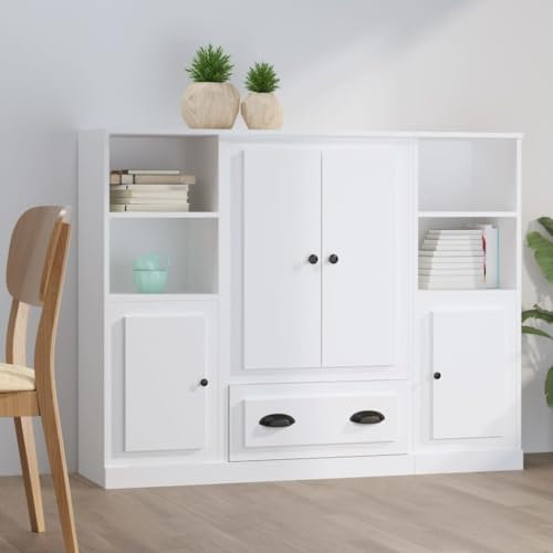 ADWOA Highboard Comode Kinderzimmer Kommode Kastens 3 STK. Weiß Holzwerkstoff Schmale Kommode