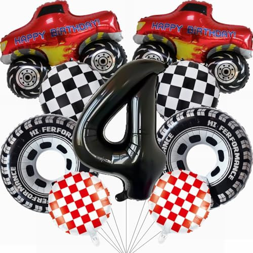 Yunchu Online Luftballon Auto Geburtstag Kit Monster Truck Cars Geburtstagsdeko Junge 4. Truck Geburtstag Dekoration Auto Thema Party Dekorationen für Monster Truck Rennen Auto Theme Party Supplies