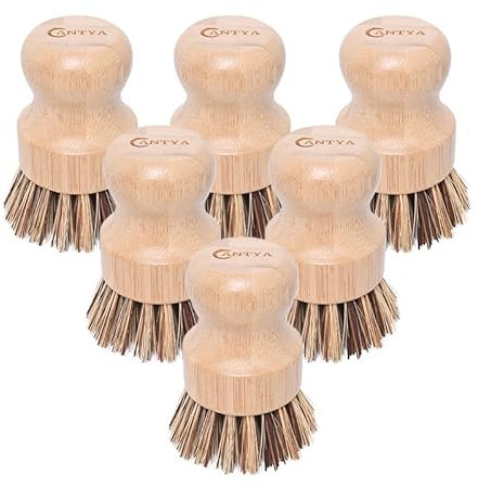 Bamboo Dish Brush Set, 6-Pack Hard Bristles Natural Dish Scrubber Environmental Protection and Durable for Cleaning Pots, Grills and Stoves