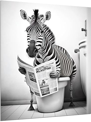 DARO Design - Bilder Deko Gäste WC Wandbild Badezimmer Bad Toilette Kunstdruck Bild auf 6mm HDF 30x20 cm Zebra Wanddeko - lustige Wandbilder Leinwand Poster Aesthetic Room Decor