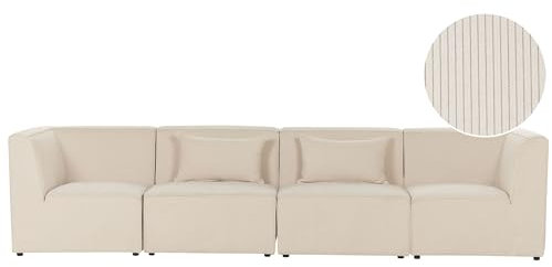 Beliani Modernes 4-Sitzer Modul Sofa mit Armlehnen Stoffbezug Cord beige Lemvig