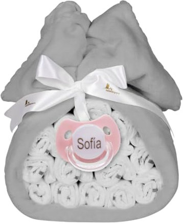 Unisex Windeltorte. Torte mit 15 Windeln, bestickt, Fleece-Decke und Schnuller, Größe 2 | 3-6 Monate (Rosa, Einzelset) | BebeDeParis