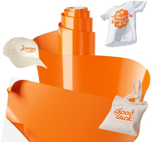 JAVIGA - Vinilo de transferencia de calor, naranja HTV, rollo de vinilo para planchar de 12 pulgadas x 8 pies, compatible con todas las máquinas de corte y prensa de calor, vinilo naranja HTV para