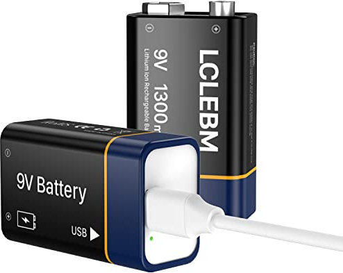 Piles 9V Rechargeables par USB, 1300mAh 9V Lithium Piles 9V Rechargeables Piles Li-ION 9 Volt Longue durée pour détecteurs de fumée, Microphones sans Fil, Lampes de Poche - Lot de 4