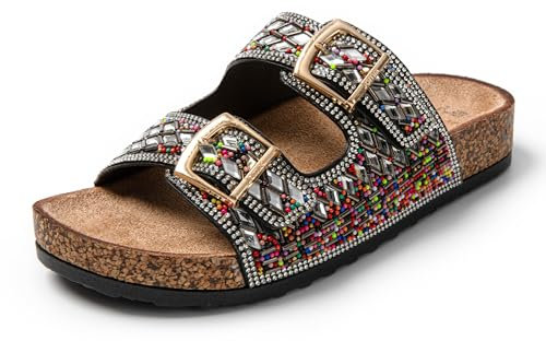 JOMIX Pantoletten Damen mit Fussbett Sommer Badelatschen Sandalen Clogs & Pantoletten für Damen Schlappen (Schwarz, 39 EU, SD9181)