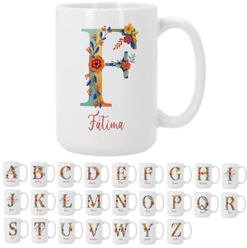 Bee Ingenious Tazas personalizadas con nombre e inicial F: Tazas de cafe A-Z de ceramica Tazas de desayuno con letra Taza XL 443ml Tazas originales para regalar Tazas de te A-Z (F)