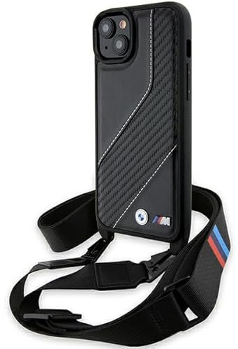 CG MOBILE BMW BMHCP15S23PSCCK Hülle für iPhone 15/14 / 13 Schwarz hardcase M Edition Carbon Stripe & Strap