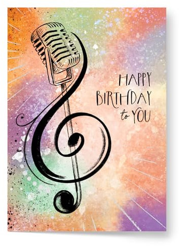 Designer Pop!, Geburtstag Pop Up Grußkarte - Musiknote Kunst Design und 3D Mikrofon Karte für Musikliebhaber (1 Karte mit Umschlag)