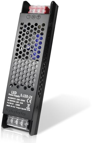 InShareplus LED Trafo 24V 150W 6.5A, Schlankes Netzteil AC 230V zu DC Adapter, Konstante Spannung für LED-Streifen, Schrankleuchten und Innenlampen