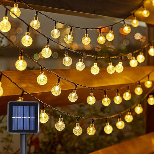 MXJFYY Weihnachtsdeko Lichterkette, 12M 8 Modi Solar Wasserdicht, Warmweiß LED Kugel Lichterkette, Indoor/Outdoor Geeignet für Weihnachtsbaum, Schlafzimmer, Party, Kamin, Garten