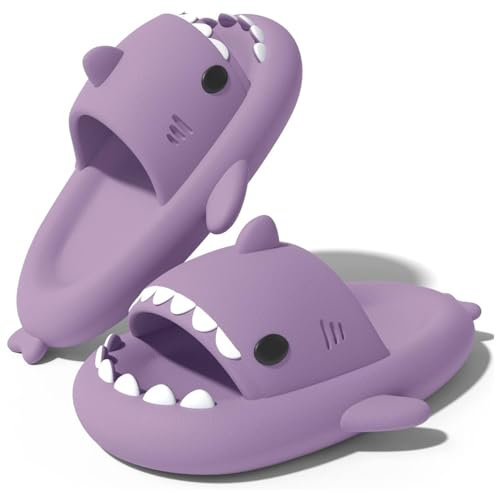 Ciabatte Squalo Bambini Estive Pantofole da Bagno Sandali da Spiaggia e Piscina a Punta Aperta Interno Suola Spessa Shark Slides, Viola, 32/33 EU, Tag 210