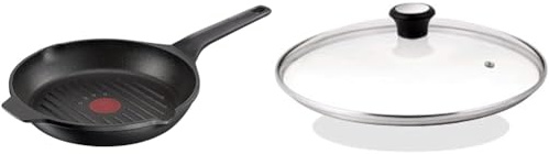 Tefal E24940 Robusto Aluguss Grillpfanne 26 cm | einfache Reinigung & Glasdeckel 26 cm, Edelstahlfassung, Spülmaschinenfest, Dampfventil, Thermokunststoffgriff, 28097612