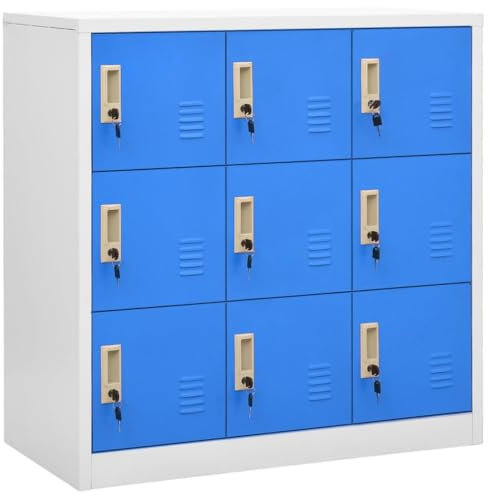 OHOOWOO Armoire à casiers Gris Clair et Bleu 90x45x92,5 cm Acier,Casiers de Rangement avec serrures pour Bureau et école, Gris Clair et Bleu