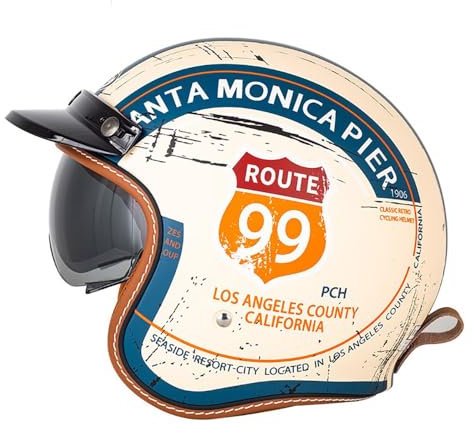 Retro Motorrad Motorradhelm, Motorrad Jethelm 3/4 mit Visier, ECE-Zertifiziert für Herren und Damen - Ideal für Vespa, Moped, Mofa, Scooter und Roller, Halbschalenhelm