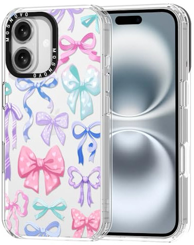 MOSNOVO Case for iPhone 16 Plus, [Buffertech 6.6ft Military-Grade Drop Protection] [Anti Peel Off Tech] Clear TPU Bumper Phone Case Cover Design - Bows