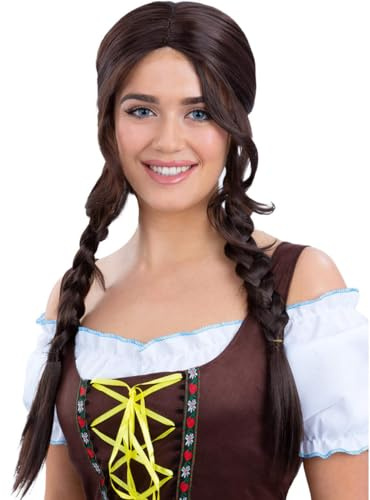 Smiffys Bavarian Maid Braided Wig, Brown, Party Paperware Fancy Dress, Adult Dress Up Wigs