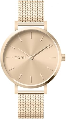 TORII Damenuhr Roségold Edelstahl - rund Quarz L38LM.UL Milanaise-Armband Strichindizes wasserdicht 50 m