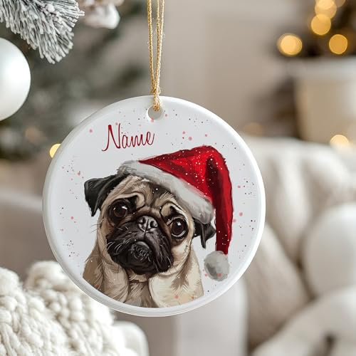 GRAZDesign Tannenbaum Anhänger Hund min Namen personalisiert - Geschenk Hundebesitzer - Weihnachtsbaum Schmuck - Mops