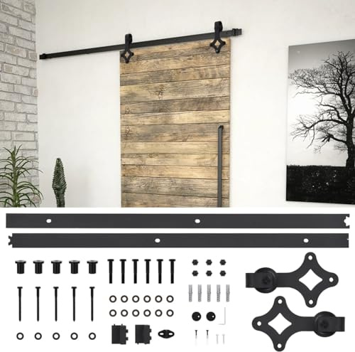 Gecheer Kit di Binari per Porte Scorrevoli SKIEN 183 cm Acciaio Nero,Porta del Granaio,Porte Sorrevoli,Porta Scorrevole in Legno,Porta Scorrevole Interna,P145260