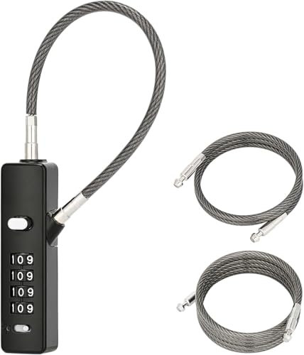 Candado numérico de acero para bolsa, cerraduras de equipaje para viajes con cables de 3 longitudes diferentes para maleta, combinación de contraseña, cerradura pequeña multiusos (negro)