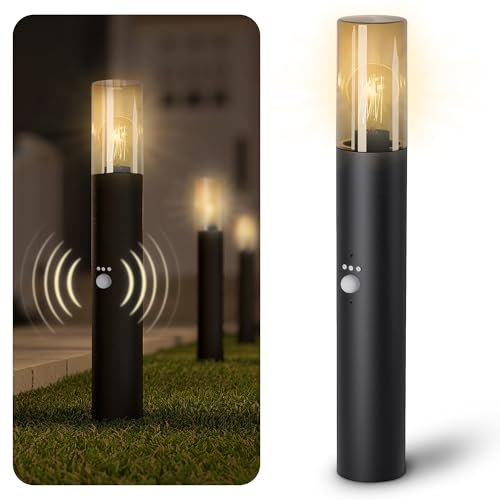 SSC-LUXon VARDA Garten Standleuchte mit Bewegungsmelder & Dämmerungssensor - Pollerleuchte IP44 inkl. LED Leuchtmittel E27 warmweiß