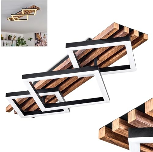 HOFSTEIN LED Deckenleuchte Ellekilde, Deckenlampe aus Metall/MDF/Kunststoff in Schwarz/Holzoptik/Braun/Weiß, Leuchte im modernen Design für Schlafzimmer, Esszimmer, Wohnzimmer, Küche, Flur