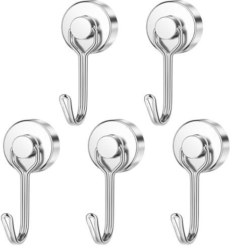 CATOR Ganchos magnéticos, paquete de 5 ganchos magnéticos de neodimio giratorio ganchos magnéticos para nevera, imán con ganchos, fuertes ganchos magnéticos para cocina, furgoneta de camping
