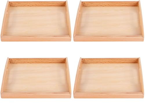 4pcs bandejas Montessori de Madera Natrual Segura Montessori Tablett con manejo de Cuentas educativas y de Aprendizaje de Almacenamiento de Juguetes para niños para la enseñanza temprana