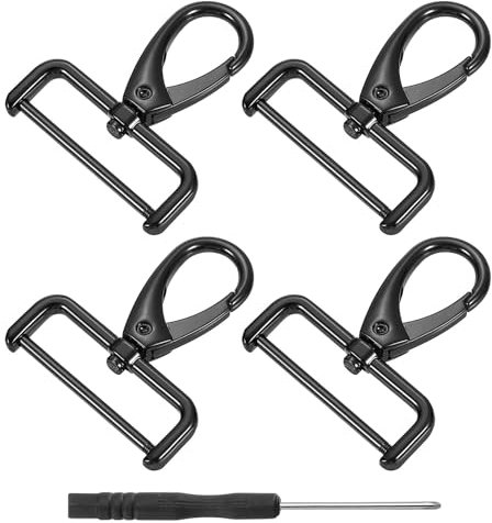 QUARKZMAN 4 Stück Karabiner Schlüsselanhänger Schwenk Karabinerhaken, 38mm D Ring Abnehmbarer Schnapphaken Metall Karabinerhaken mit Schraubendreher für Geldbörse DIY Handwerk, Schwarz