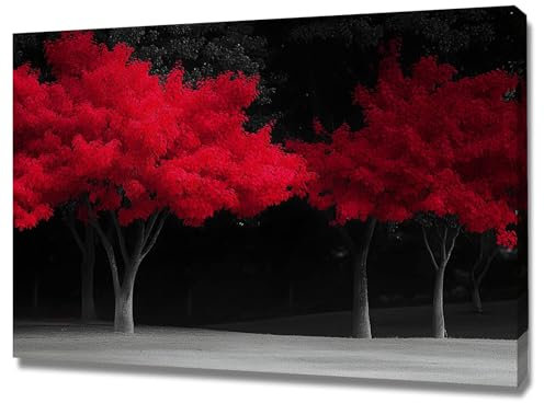 CUDAOO Arte murale su tela con albero della vita, Albero rosso sfondo nero Cucina Soggiorno Salone Camera letto - 70x100cm Incorniciato(rosso)