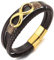 COOLSTEELANDBEYOND Goldfarben Edelstahl Unendlich Liebe Number 8 Drei Stränge Braun Geflochtene Leder Armband für Herren Damen