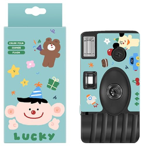 Disposable Camera 35mm with 12 Exposures 400 ISO Waterproof, Cute Cartoon Design, Built-in Film & Battery - Perfect for Travel, Beach, Parties, Graduation, and Kids' Gifts