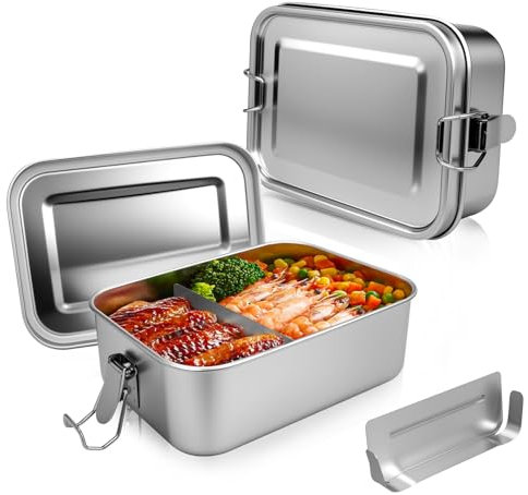 Ouxayapl Lunchbox – 1400 ml Bento-Lunchbox aus Edelstahl, spülmaschinenfest, wasserdichte Edelstahl-Lunchbox, Lunchbox aus Edelstahl mit herausnehmbaren Trennwänden