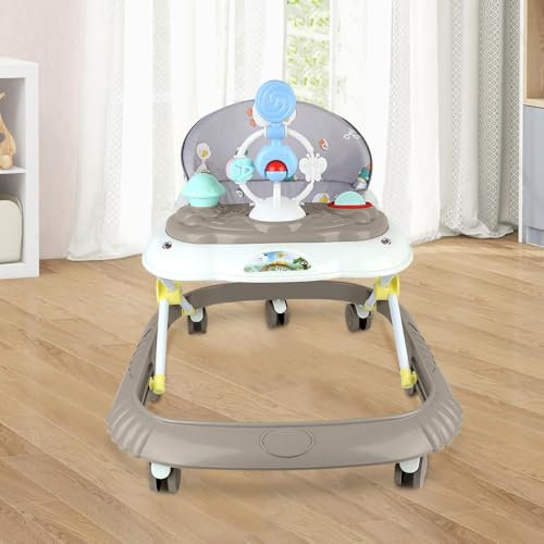 Andador para bebé con ruedas silenciosas, centro de música y luz, para bebés de 6 a 18 meses, carga 12 kg – 67 x 72 x 92 cm, color caqui