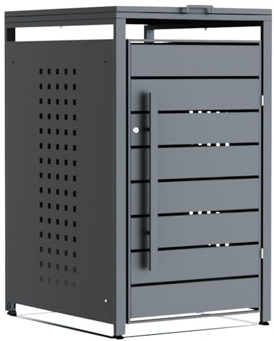 CHOSHOME Single Wheelie Bin Storage, 240L Outdoor Garden Bin Hideaway in Weather-Resistant Powder-Coated Steel Anthracite Grey, Features Assisted Lifting Lid & Lock, 80D x 68W x 116H cm