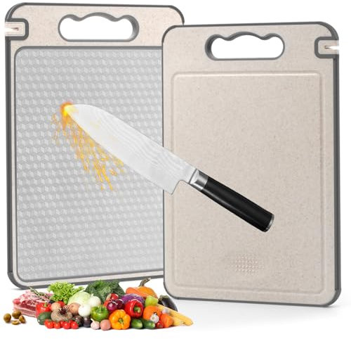 JINYJIA Tagliere da Cucina Bifacciale, Tagliere in Acciaio Inox Alimentare, Tagliere da Cucina Professionale con Scanalatura per il Succo, Copertura in Silicone Antiscivolo